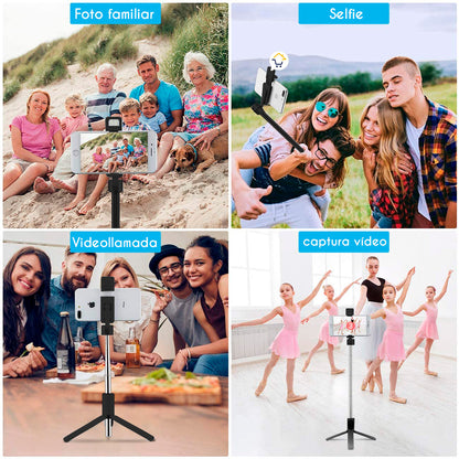 ¡Nuevo Selfie & Stick! Luz LED, trípode con giro  horizontal y vertical