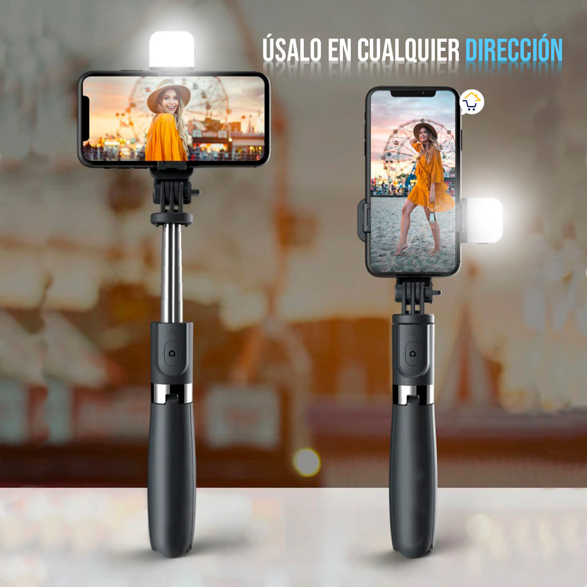 ¡Nuevo Selfie & Stick! Luz LED, trípode con giro  horizontal y vertical