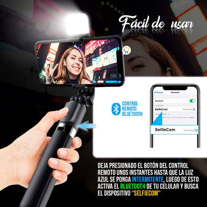 ¡Nuevo Selfie & Stick! Luz LED, trípode con giro  horizontal y vertical