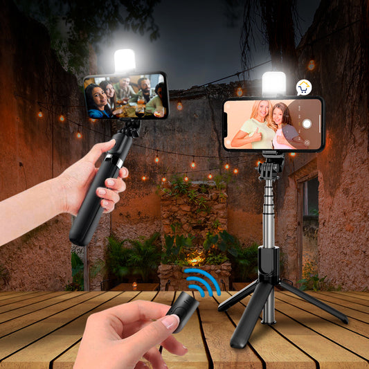 ¡Nuevo Selfie & Stick! Luz LED, trípode con giro  horizontal y vertical